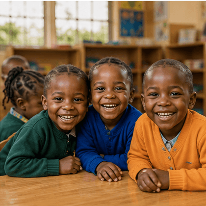 Children smiling in the Rose Flower Daycare classroom